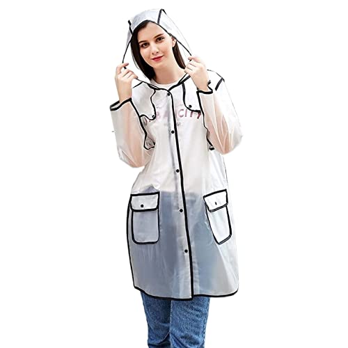 IRYZE Regenponcho Regenjacke Langer Regenmantel Mit TPU-Kante, Wiederverwendbarer Regenponcho Mit Kapuze, Tragbare Regenjacken Für Erwachsene Regenmantel Regencape (Color : White, Size : M) von IRYZE