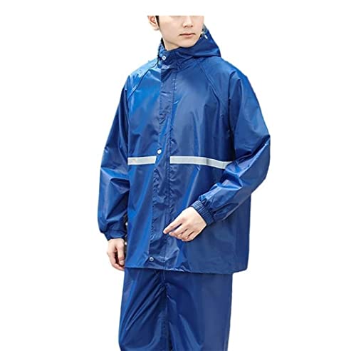 IRYZE Regenponcho Regenjacke Regenfester Hosenmantel Hoodie Wasserdichter Poncho-Umhang Anzug Regenmantel Mit Reflektierendem Streifen Regenmantel Regencape (Color : Deep Blue, Size : 3XL) von IRYZE