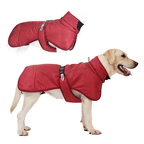 ISPET Warme Hundemäntel für große Hunde, Winter, wasserdicht, reflektierend, Kaltwetterjacke, Hundeschneeanzug mit verstellbarer Kordelzugschnalle, Rollkragen, Hundeweste, Haustierkleidung mit D-Ring von IS PET DESIGNER PETWEAR