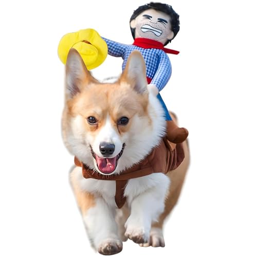 Cowboy-Reiter-Hundekostüm, lustiges Hunde-Halloween-Kostüm, Hundekleidung für kleine, mittelgroße und große Hunde, Katzen, Welpen, Ritter-Stil mit Puppe und Hut für Halloween, Haustierreit-Kostüm, von ISDULA