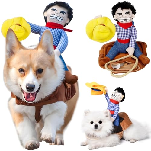 Cowboy-Reiter-Hundekostüm, lustiges Hunde-Halloween-Kostüm, Hundekleidung für kleine, mittelgroße und große Hunde, Katzen, Welpen, Ritter-Stil mit Puppe und Hut für Halloween, Haustierreit-Kostüm, von ISDULA