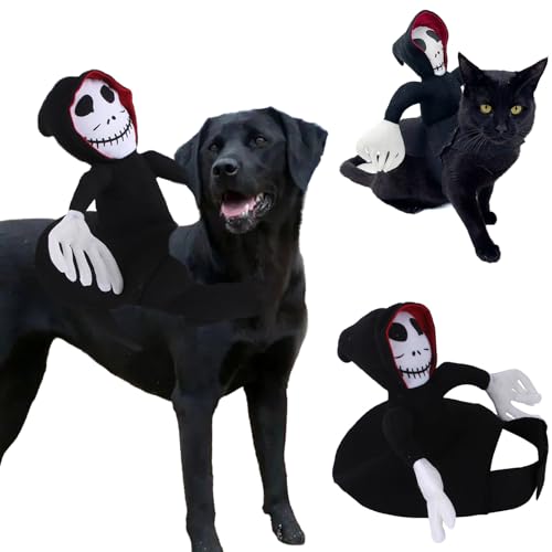 Geisterreiter-Hundekostüm, Halloween-Kostüm, Sensenmann-Kostüm, Hundekleidung für kleine, mittelgroße Hunde, Katzen, Welpen, Cosplay, lustiges Geistersattel-Outfit, Partybekleidung (Schwarz, XL) von ISDULA