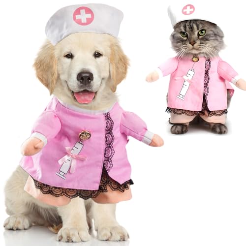 Hunde-Krankenschwester-Kostüm, niedliches Halloween-Kostüm, Cosplay, Haustier-Krankenschwesteruniform mit Hut, Hundekleidung für kleine, mittelgroße Hunde, Katzen, Welpen, Kätzchen, lustiges von ISDULA