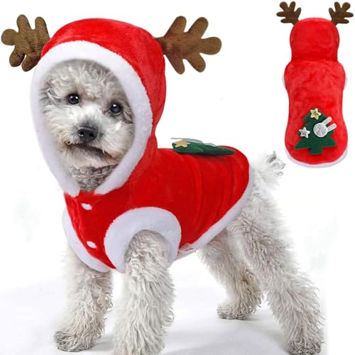 Hunde-Weihnachtskostüm, Winter-Kapuzenmantel für Welpen, Weihnachtsmann, Rentier-Outfit, Hundekleidung für kleine mittelgroße Hunde und Katzen, Weihnachtsparty, Hundeweste, Kleidung, kaltes Wetter, von ISDULA