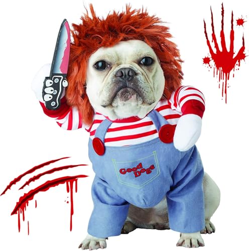 Pet Deadly Doll Dog Costume, Funny Pet Dog Cat Halloween Costumes Cosplay Chucky Dog Costume, Dog Clothes for Small Medium Large Dogs Cats Puppy Dress Up Christmas Party Outfit Cool Apparel (Large) von ISDULA