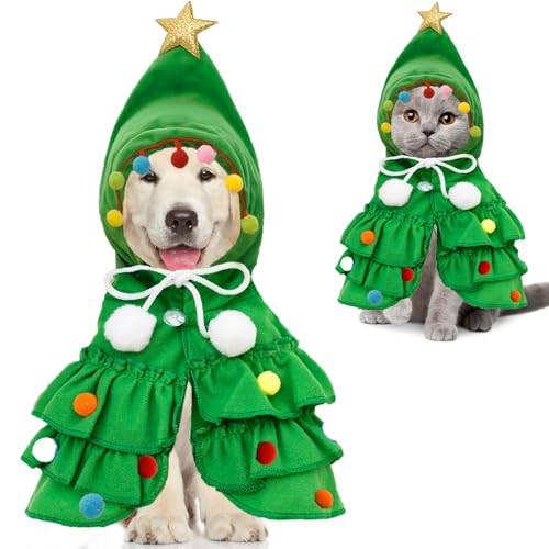 Weihnachtlicher Hundeumhang, Haustier-Weihnachtsbaum-Kostüm, Welpe, Umhang mit Stern und Pompons, Hundekleidung für kleine und mittelgroße Hunde und Katzen, Cosplay-Party, Hunde-Outfit, Kleidung, von ISDULA