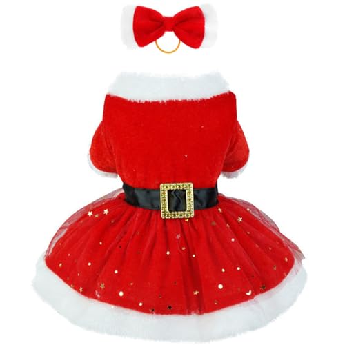 Weihnachtskleid, Haustier-Weihnachtskostüm, Welpen, Tüllkleid, Hundekleidung für kleine und mittelgroße Hunde, Katzen, Mädchen, roter Samt, Hunderock, Weihnachtsmann-Outfit, Weihnachtskleidung, von ISDULA