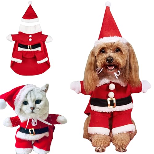 Weihnachtskostüm für Hunde, lustiger Haustier-Weihnachtsmann-Anzug mit Hut, Welpen-Overall, Weihnachts-Outfit, Hundekleidung für kleine mittelgroße Hunde und Katzen, Cosplay-Partykleidung, von ISDULA