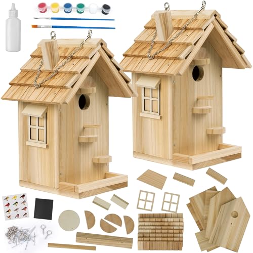 Vogelhaus-Set zum Selbermachen, Vogelhaus aus Holz für Erwachsene zum Bauen, DIY-Vogelhaus für draußen, Holzbearbeitung für Erwachsene, hängendes Vogelhaus für Garten, Hof, 2 Stück von ISENLAND