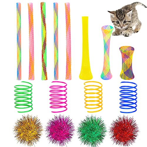 45 Pieces Cat Toy Springs Balls Set, Colorful Cat Spring Toy and Cat Tube Toy Interactive Cat Toy and Cat Toy Pom Poms Balls for Kittens to Swat, Bite, Hunt (Random Color) von ISMARTEN