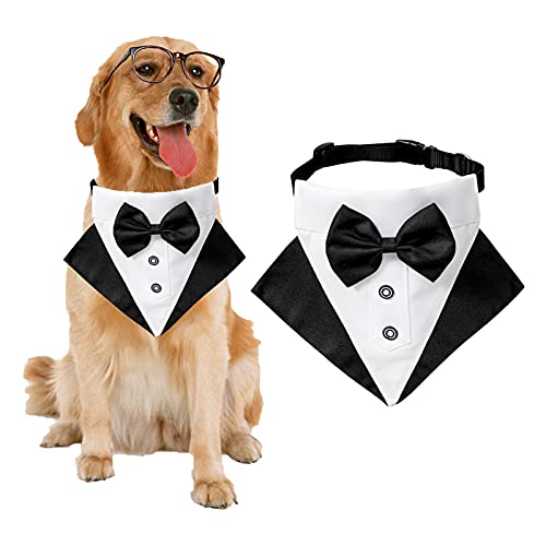 Formal Dog Smoking Bandana Hund Hochzeit Bandana Halsband Hundehalsband mit Fliege Verstellbares Hundefliege Halsband Bandana für Kleine Mittlere Große Hund Haustier (Balck, S) von ISMARTEN