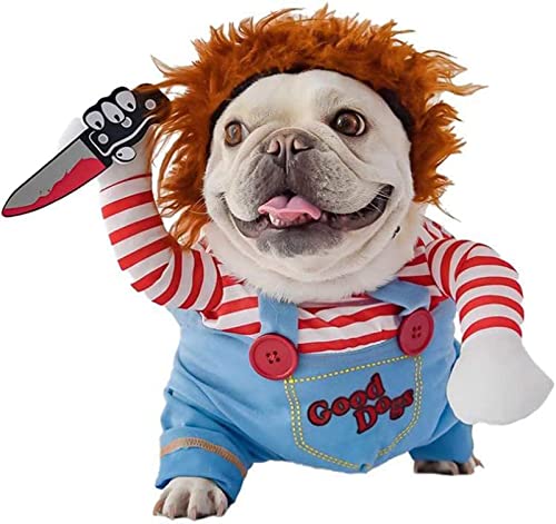 Pet Deadly Doll Dog Costume, Cute Dog Cosplay Halloween Weihnachten Lustiges Kostüm Hundekleidung Party Kostüm für kleine, mittelgroße und große Hunde (X-Large) von ISMARTEN