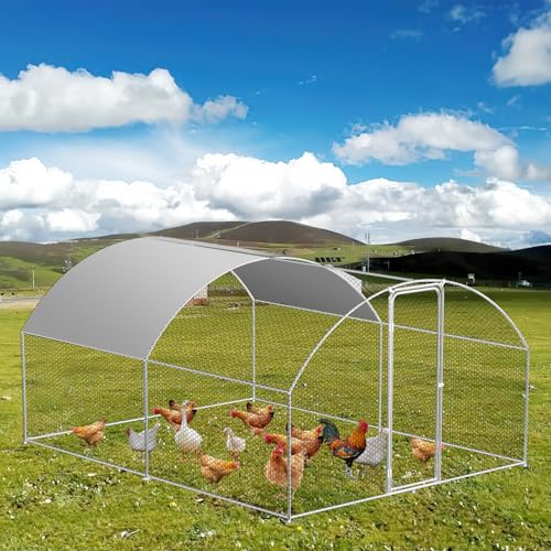 ISOISL Hühnerstall Freilaufgehege,Freilaufgehege Kaninchen Verzinktem Stahl,Outdoor Hühnerhaus Dome Roof mit Schloss und Wasserdichtes PE Gewebe, für Hühner, Kleintiere & Pflanzen (3x4x2m) von ISOISL