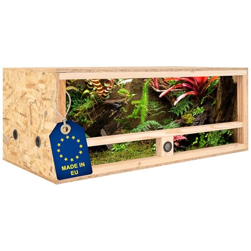 ITA Holz Terrarium 100x50x40 cm mit Seitenbelüftung & Integriertem Hygrometer - Holzterrarium aus OSB-3 Platten - Terrarien für Reptilien, Schlangen, Amphibien - EU Produkt, FSC Zertifiziert von ITA