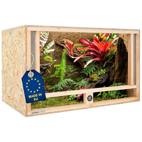 ITA Holz Terrarium 100x50x50 cm mit Frontbelüftung & Integriertem Hygrometer - Holzterrarium aus OSB-3 Platten - Terrarien für Reptilien, Schlangen, Amphibien - EU Produkt, FSC Zertifiziert von ITA