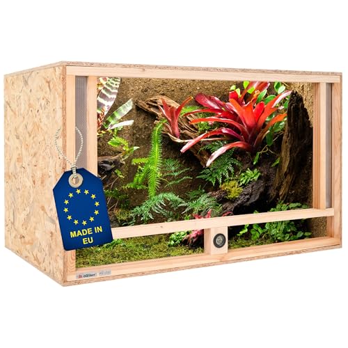 ITA Holz Terrarium 100x60x60 cm mit Frontbelüftung & Integriertem Hygrometer - Holzterrarium aus OSB-3 Platten - Terrarien für Reptilien, Schlangen, Amphibien - EU Produkt, FSC Zertifiziert von ITA