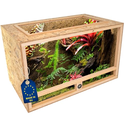 ITA Holz Terrarium 100x60x60 cm mit Offenem Dach & Integriertem Hygrometer - Holzterrarium aus OSB-3 Platten - Terrarien für Reptilien, Schlangen, Amphibien - EU Produkt, FSC Zertifiziert von ITA