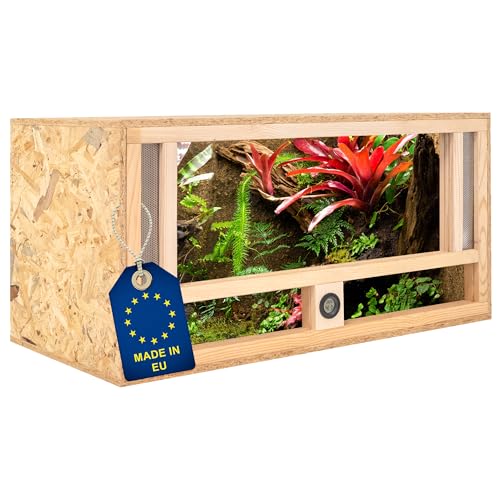 ITA Holz Terrarium 80x40x40 cm mit Frontbelüftung & Integriertem Hygrometer - Holzterrarium aus OSB-3 Platten - Terrarien für Reptilien, Schlangen, Amphibien - EU Produkt, FSC Zertifiziert von ITA