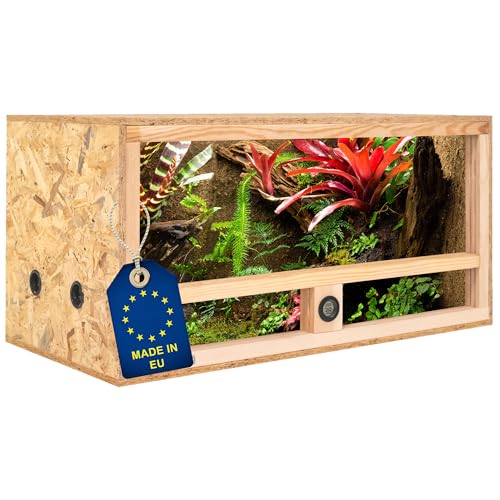 ITA Holz Terrarium 80x40x40 cm mit Seitenbelüftung & Integriertem Hygrometer - Holzterrarium aus OSB-3 Platten - Terrarien für Reptilien, Schlangen, Amphibien - EU Produkt, FSC Zertifiziert von ITA