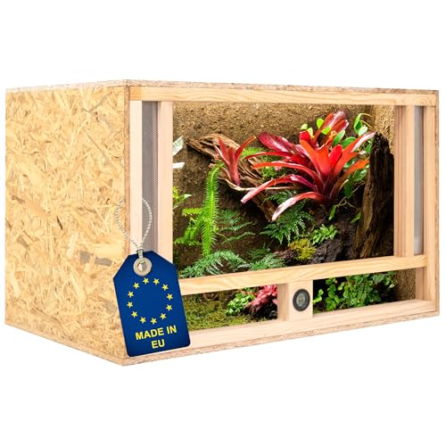 ITA Holz Terrarium 80x50x50 cm mit Frontbelüftung & Integriertem Hygrometer - Holzterrarium aus OSB-3 Platten - Terrarien für Reptilien, Schlangen, Amphibien - EU Produkt, FSC Zertifiziert von ITA