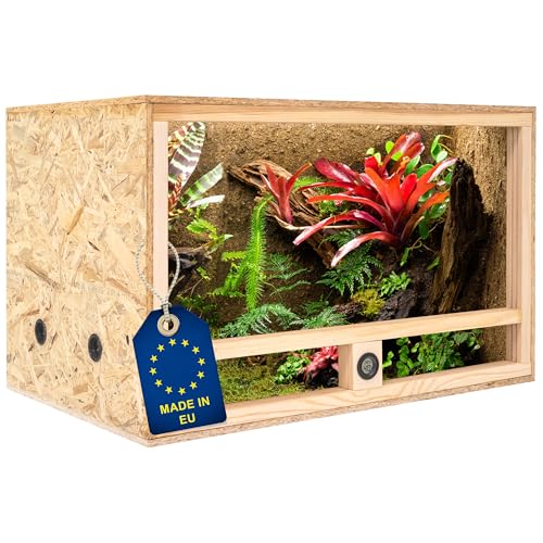 ITA Holz Terrarium 80x50x50 cm mit Seitenbelüftung & Integriertem Hygrometer - Holzterrarium aus OSB-3 Platten - Terrarien für Reptilien, Schlangen, Amphibien - EU Produkt, FSC Zertifiziert von ITA