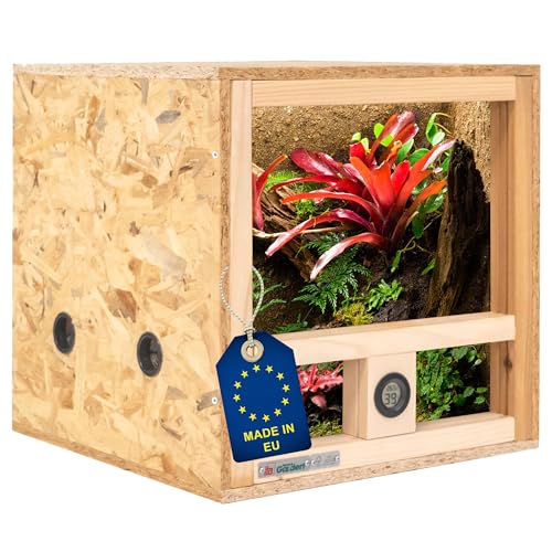 ITA Mini Terrarium 40x40x40 cm mit Seitenbelüftung & Integriertem Hygrometer - Holzterrarium aus OSB-3 Platten - Terrarien für Reptilien, Schlangen, Amphibien - EU Produkt, FSC Zertifiziert von ITA