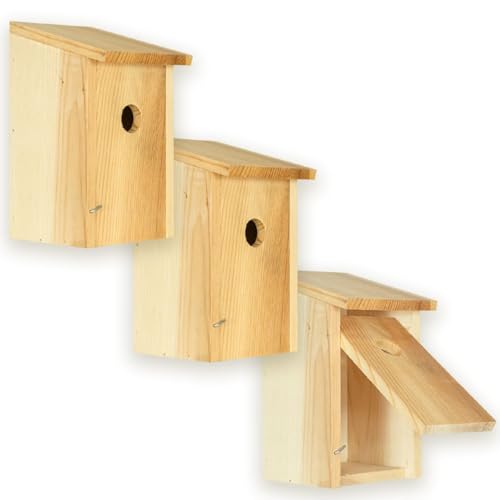 ITA Nistkasten 22x12x14 cm 3er Set - Vogelnistkasten für Draußen - Nisthilfe für Vögel - Wetterfest, zum Aufhängen, FSC Holz - Vogelhaus für Wildvögel wie Meisen & Rotkehlchen von ITA