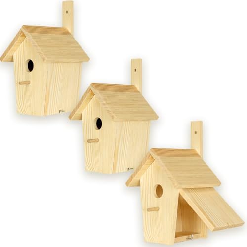 ITA Nistkasten 30x17x18 cm 3er Set - Vogelnistkasten für Draußen - Nisthilfe für Vögel - Wetterfest, Seitliche Öffnung, zum Aufhängen, FSC Holz - Vogelhaus für Wildvögel wie Meisen & Rotkehlchen von ITA