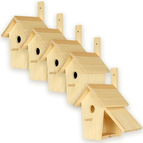 ITA Nistkasten 30x17x18 cm 5er Set - Vogelnistkasten für Draußen - Nisthilfe für Vögel - Wetterfest, Seitliche Öffnung, zum Aufhängen, FSC Holz - Vogelhaus für Wildvögel wie Meisen & Rotkehlchen von ITA