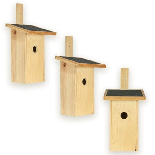 ITA Nistkasten 32x18x19 cm 3er Set - Vogelnistkasten für Draußen - Nisthilfe für Vögel - Wetterfest, Robust, zum Aufhängen, FSC Holz - Vogelhaus für Wildvögel wie Meisen & Rotkehlchen von ITA