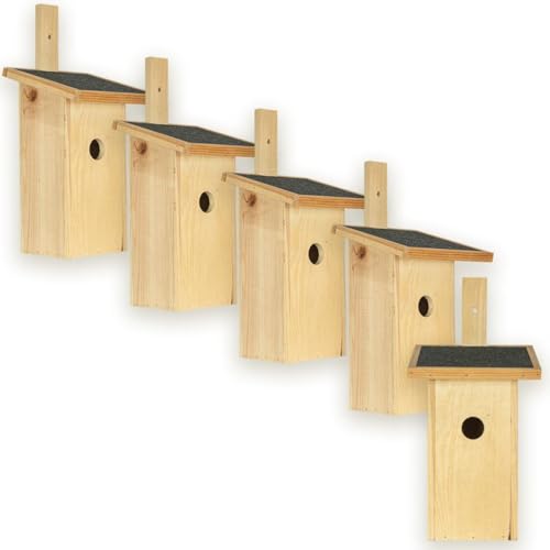 ITA Nistkasten 32x18x19 cm 5er Set - Vogelnistkasten für Draußen - Nisthilfe für Vögel - Wetterfest, Robust, zum Aufhängen, FSC Holz - Vogelhaus für Wildvögel wie Meisen & Rotkehlchen von ITA