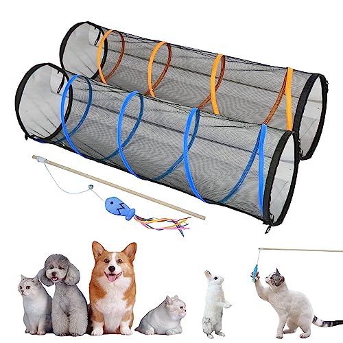 ITENT Katzenspieltunnel, 2 Packungen (zwei Farben) für drinnen und draußen, Katzenspielhaus, Katzengehege, einfach zu verbinden mit zwei Reißverschlusstüren, Produktgröße 170 x 45,7 cm, 2 Stück/Set von ITENT