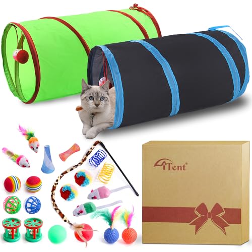 Katzentunnel für Indoor-Katzen mit Würfelzelt, Spielzeug-Kombination, Pop-Up-Kombination, zusammenklappbar, interaktives Guckloch, Katzenrohr mit Spielball und Glocke für Kätzchen, Welpen, Kätzchen, von ITENT