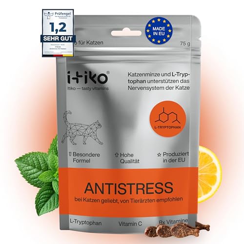 ITIKO Vitamine für Katzen | Lecker Katzen Vitamine Futterergänzung gegen Stress | Natürliches Beruhigungsmittel für Katzen | Verbesserung des Nervensystems von ITIKO