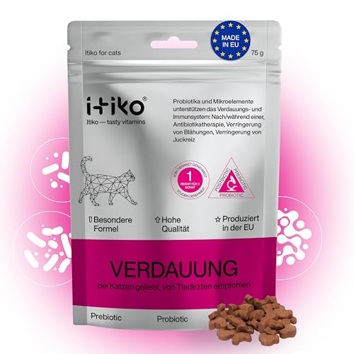 Itiko Verdauungs-Snacks für Katzen - Probiotika Katze Leckerli - Förderung Verdauung - Alternative zu Heilerde - Flohsamenschalen Katze, Katze Durchfall - Nahrungsergänzungsmittel Katze Darmflora von ITIKO