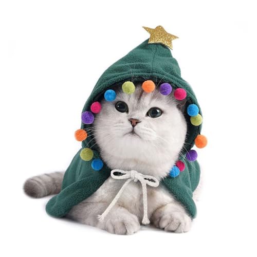 Weihnachten Haustier Kostüme Outfit Welpen Katze Umhang mit Stern und Pompons, Hund Cosplay Weihnachtsmann Winter Cape Kleidung Zubehör für Hunde Katzen Kätzchen Haustiere Neujahr von ITODA