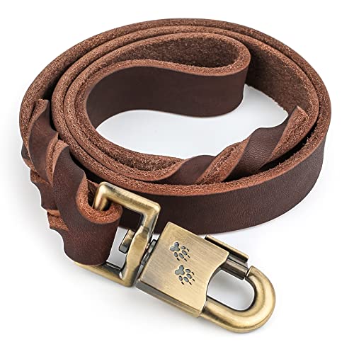 Heavy Duty Short Leash for Dog Training 3 FT Soft Traditional Braided Thick Leather Military Grade Dog Latigo Lead for Large Medium Dog von ITSVOURY