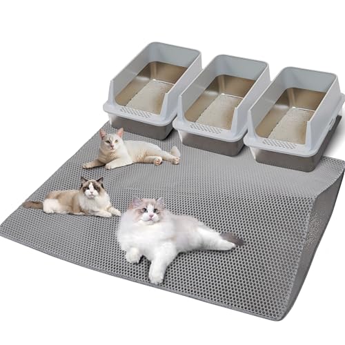 Citylife Extra große Katzentoilettenmatte für Katzentoilette, 119,4 x 91,4 cm, doppellagige Fangmatte, rutschfest, wasserdicht, Kitty Liiter Pad, Grau von ITYLIFE CITYLIFE