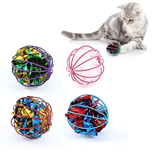 IUHKBH Katzenbälle, 4 Stück, interaktives Katzenspielzeug mit buntem Mylar-Knisterball, Katzenjagd-Ball, Selbstspielspielzeug für Katzen von IUHKBH