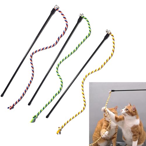 IUHKBH Katzenstäbe, buntes Seil, interaktives Katzenspielzeug mit Glocke, für alle Rassengrößen, 3 Stück von IUHKBH