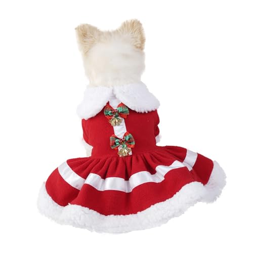 Hund Weihnachts Kleid Kostüm Weihnachts Mann Haustier Kleidung Samt Kleider Welpen Winter Kaltwetter Mantel Xmas Holiday Outfit Kitty Kleidung Rote Kleider für Kleine (L) von IUIBMI