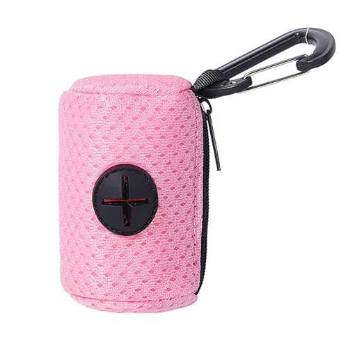 Praktischer Hundekotbeutelspender, Halter für Haustierkotbeutel, MeshFabric-Kotbeutelspender für Hunde zum Spazierengehen im Freien, Hundebedarf, Halter für Haustierkotbeutel Zugstopp (Pink, 7cmX5cm) von IUNSER