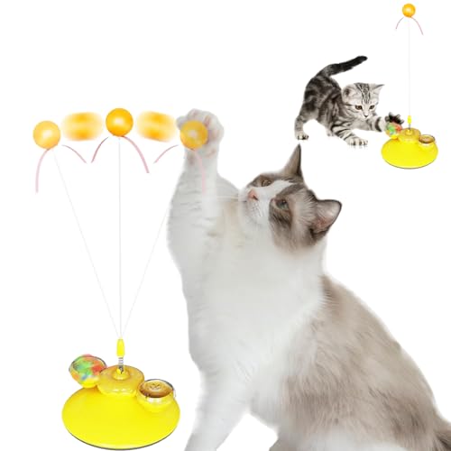 IVEOPPE Katzen Spielzeug,Interaktives Katzenspielzeug-Tumbler Katze Donut Katze Spielzeug,Katzenspielzeug mit rollender Drehscheibe,Katzenstab mit Katzenminze(gelb) von IVEOPPE