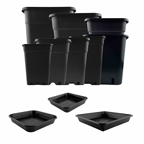 IVORYS-GARDEN 1 x 1 Liter 10,3x10,3x13,7 cm Pflanztöpfe mit passenden Untersetzer Topf Töpfe Pflanzentopf Viereckig Schwarz von IVORYS-GARDEN