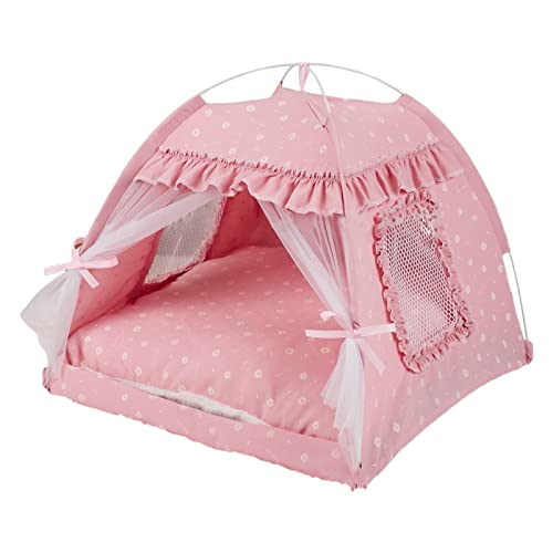 Katzenhöhle Bett Zelt Haus für Indoor Kleine bis Große Katzen Einfach Zu Montierendes Bett Zweiseitig Abnehmbares Kissen Pad von IWOMA