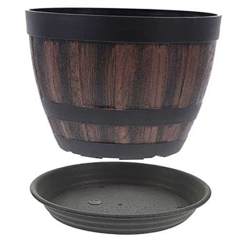 IWOWHERO 1 Satz Blumentopf Pflanzer für Whiskyfässer Netz Gewächshaus Rattan Fass Pflanzentopf blumenbank plastikblumen im Topf blumenkübel Flowerpot deko Fass aus Holzimitat Plastik Eimer von IWOWHERO