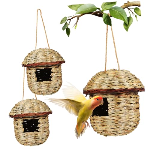 IWOWHERO 3St Vogelnest Papageienhaus Vogelhütte aus Naturfaser hängendes Vogelnest Vogelkäfig Garten vogelnest Mini-Vogelhaus Kolibri-Nisthaus Sittich Nest Strohmaisschalen Light Green von IWOWHERO