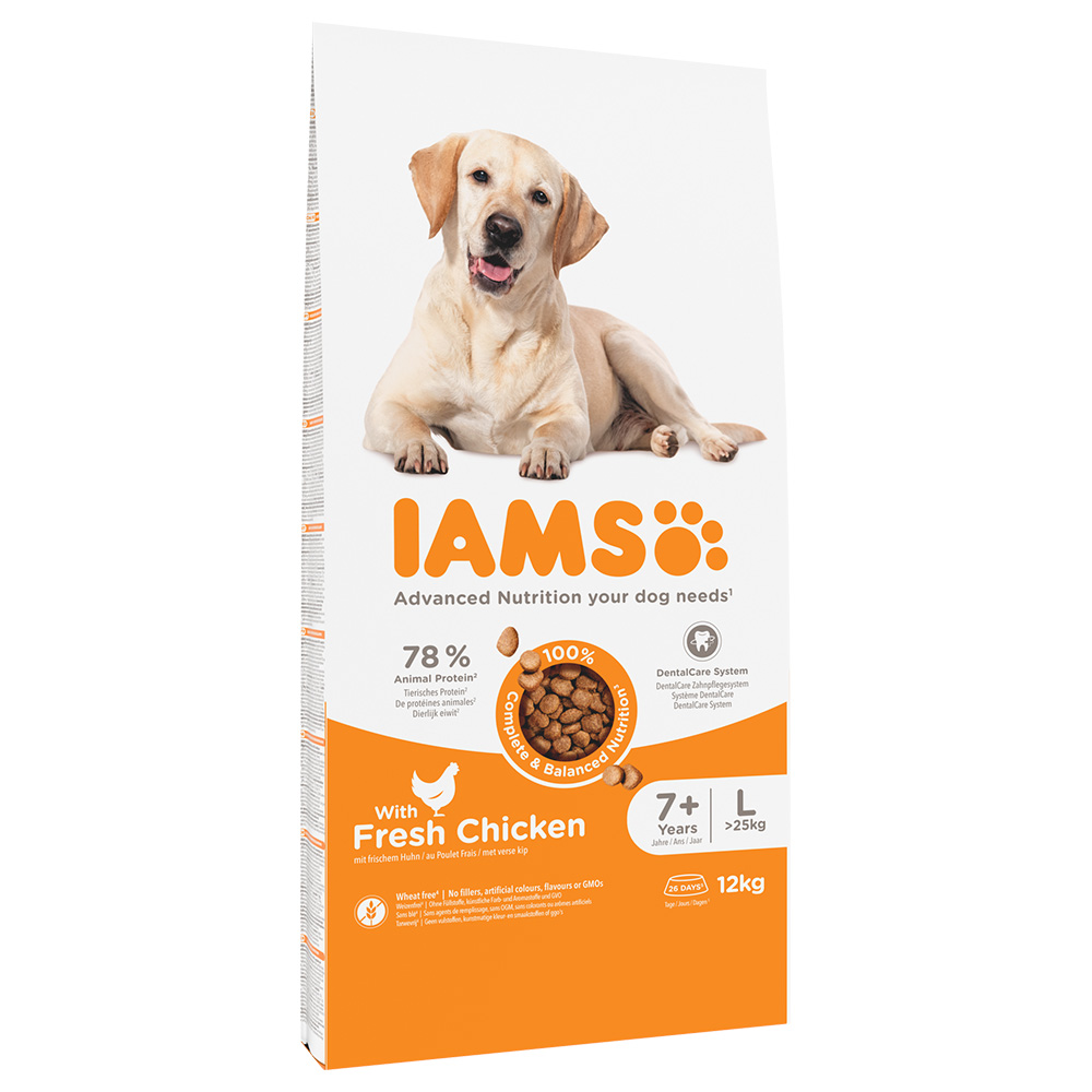 2 kg gratis! 12 kg IAMS Advanced Nutrition - Senior Large Dog mit Huhn von Iams