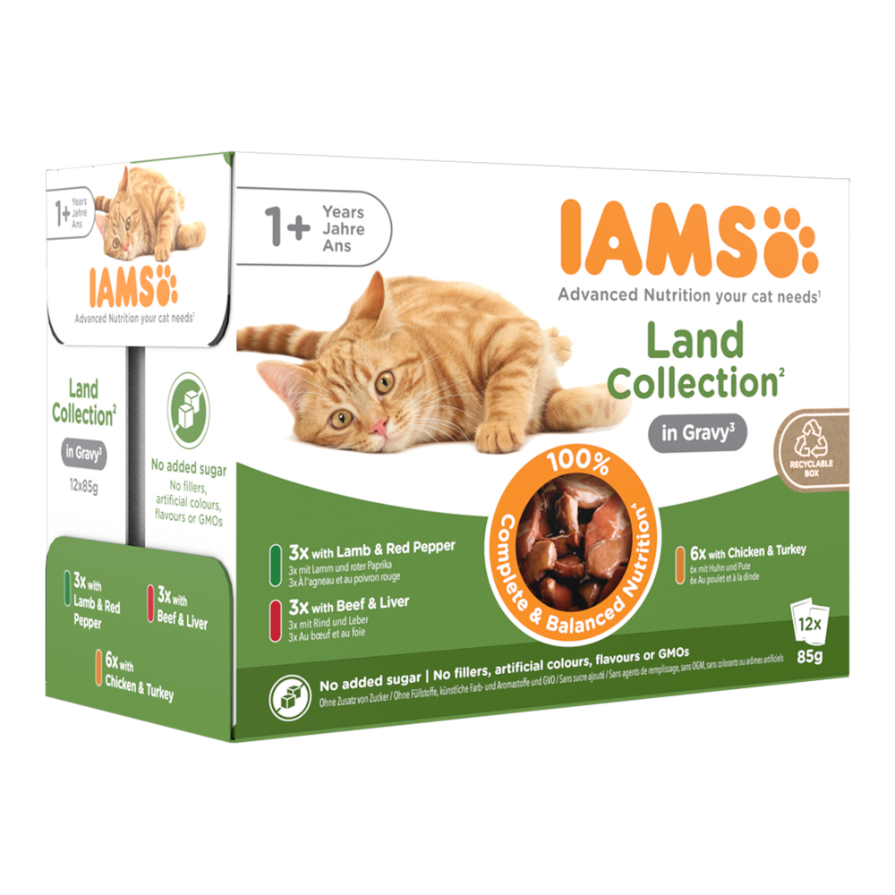 36 + 12 gratis! 48 x 85 g IAMS Advanced Nutrition - Adult Land Mix in Sauce von Iams