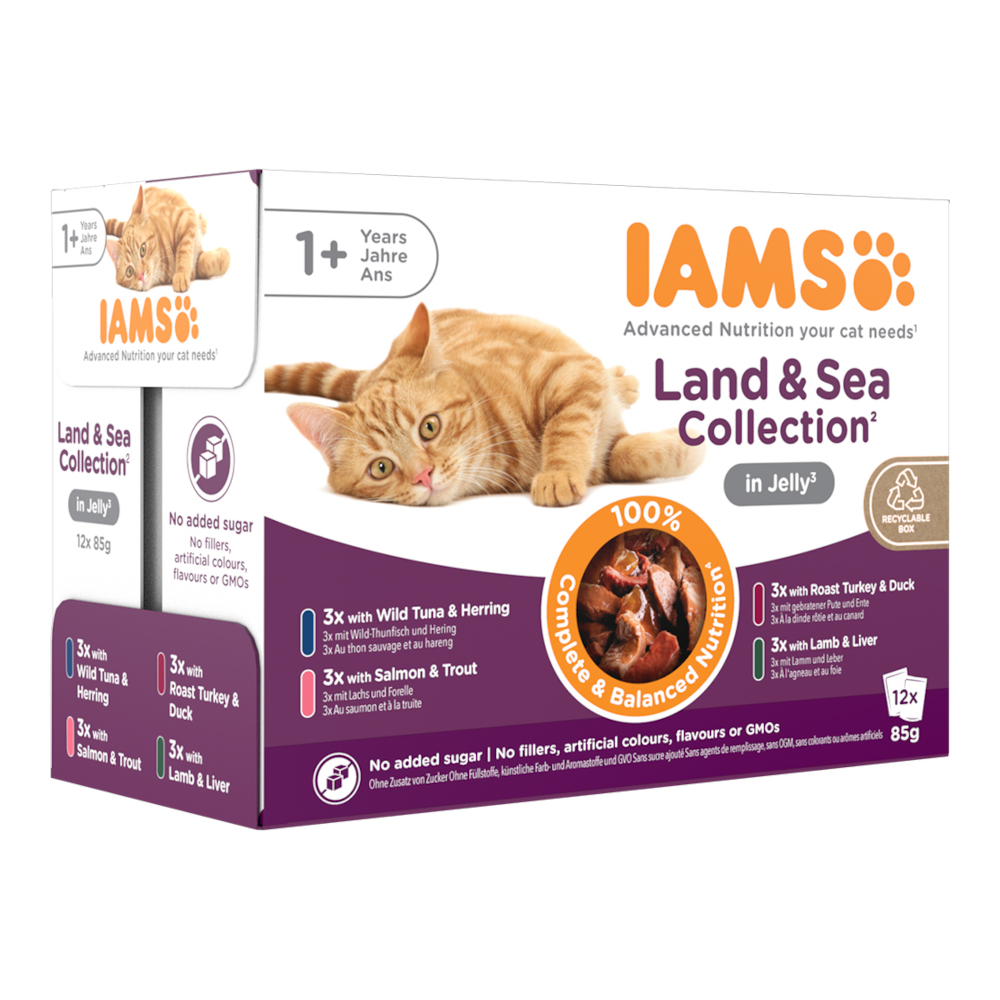 36 + 12 gratis! 48 x 85 g IAMS Advanced Nutrition - Adult Land & Sea Mix in Gelee von Iams